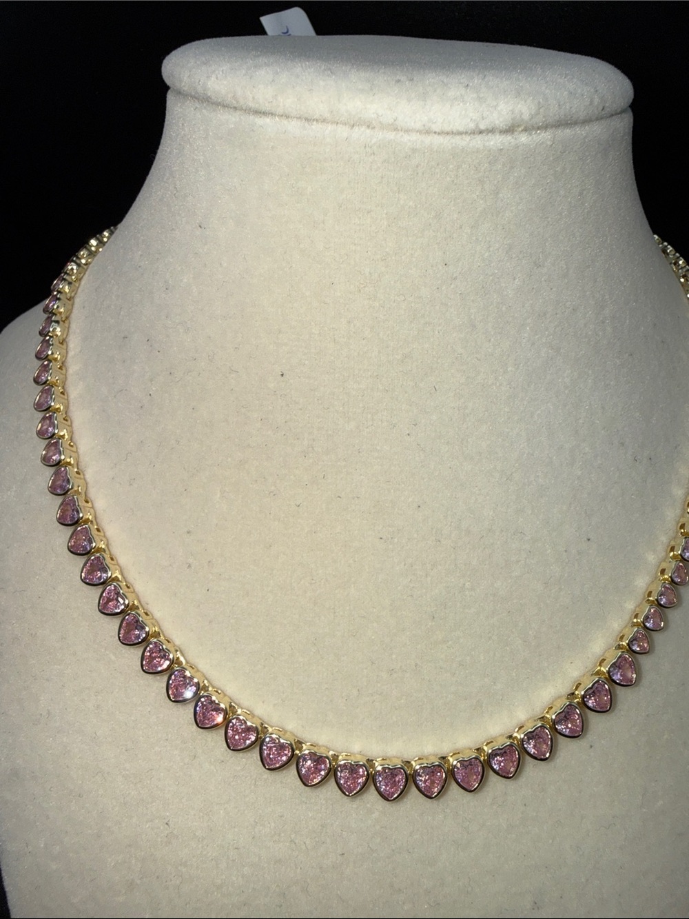 Gold Tone heart tennis necklace Necklace with Pink Heart Gemstones nwt